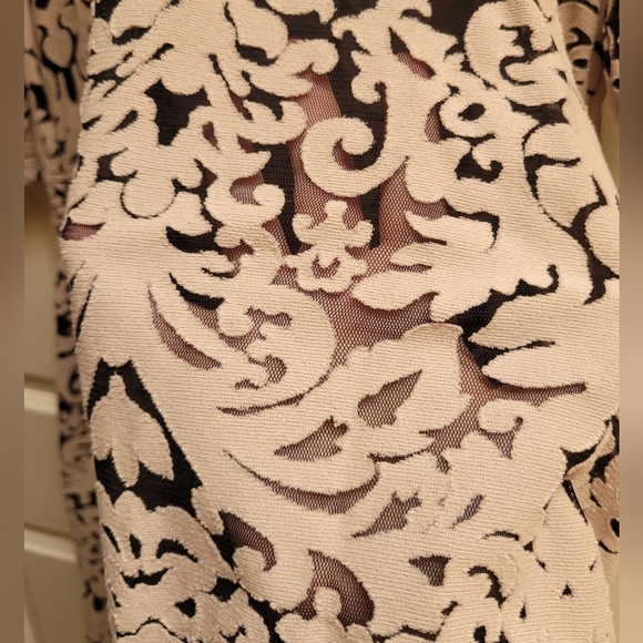 Elegant Black and Cream Patterned See-through Layering Dress W/ Pockets - Picture 2 of 2